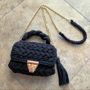 Black Marshmellow Crochet Crossbody Bag